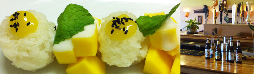 sticky rice with mango, beer